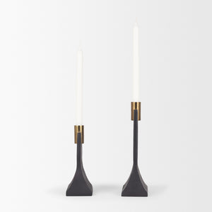 Polli Matte Black w/ Brushed Gold Metal Taper Candleholders (Set of 2)