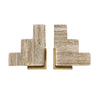 PAIR OF NATURAL TRAVERTINE STAIR STEP BOOKENDS WITH BRASS DETAIL
