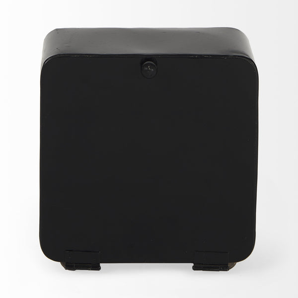 Karl 6.0L x 3.0W x 6.8H Rustic Black Iron Rounded Square Table Clock