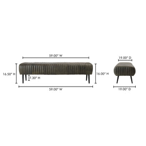 Moe's Endora Bench in Charred Olive Leather