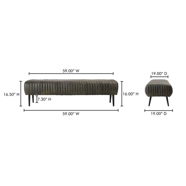 Moe's Endora Bench in Charred Olive Leather