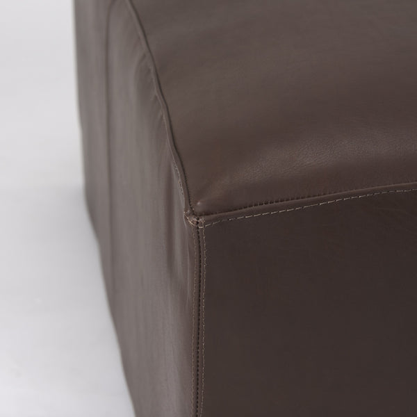 Minara 36L x 36W x 16H Square Dark Brown Leather Wrapped Ottoman