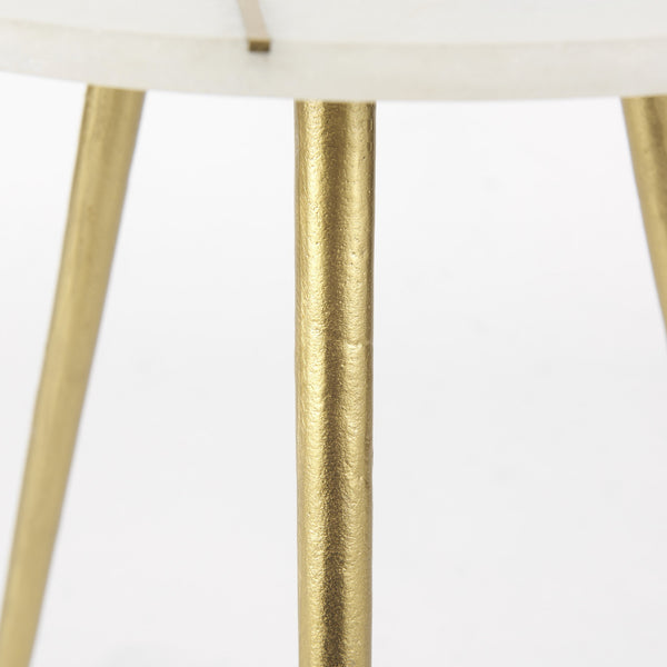 Vivienne 18.0L x 18.0W x 23.0H White Marble W/Antique Gold Metal Round Large Accent Table