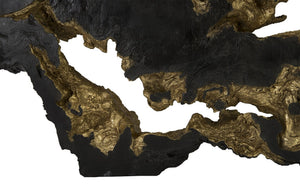 Burled Root Wall Art, Black, Gold Leaf, Large