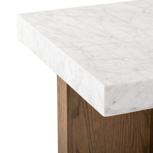 Bellamy End Table In White Carrera Marble