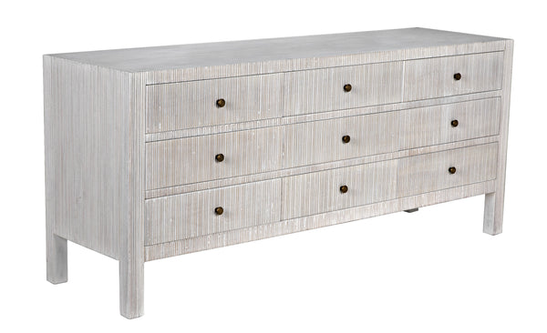 Conrad 9-Drawer Mahogany Dresser with Brass Pulls in White Wash Finish
