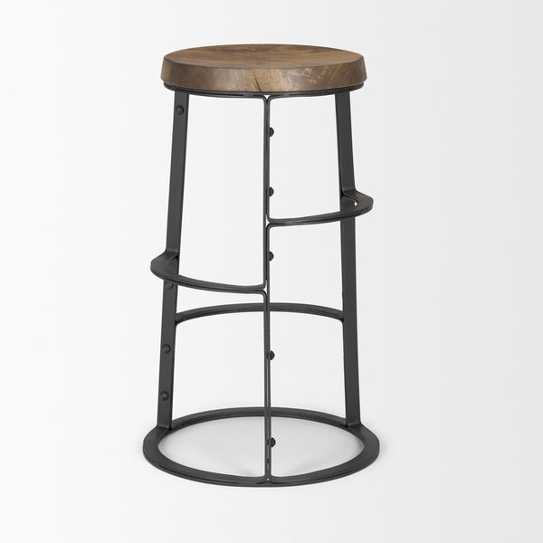 Neo 26.3" Seat Height Brown Wood Seat Black Metal Frame Stool
