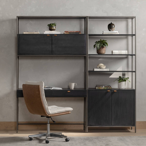 Trey Modular Wall Desk W/ 1 Bookcase - Black Wash Poplar