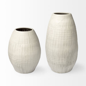 Reyan Large 28.5" Pearl White Ceramic Striped Vase