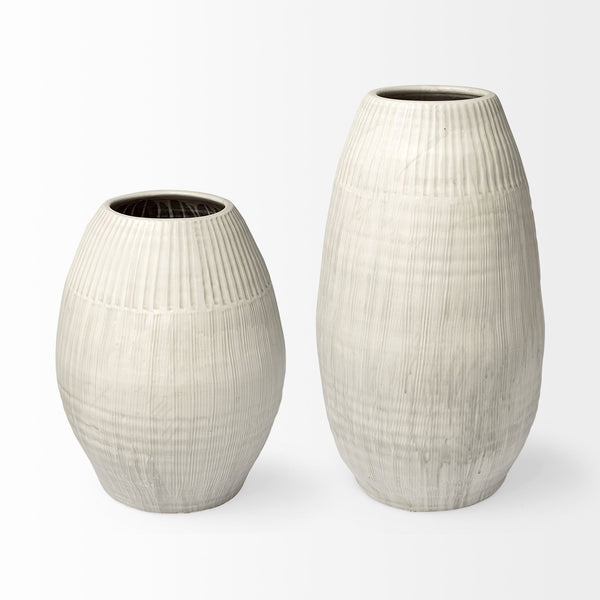 Reyan Large 28.5" Pearl White Ceramic Striped Vase