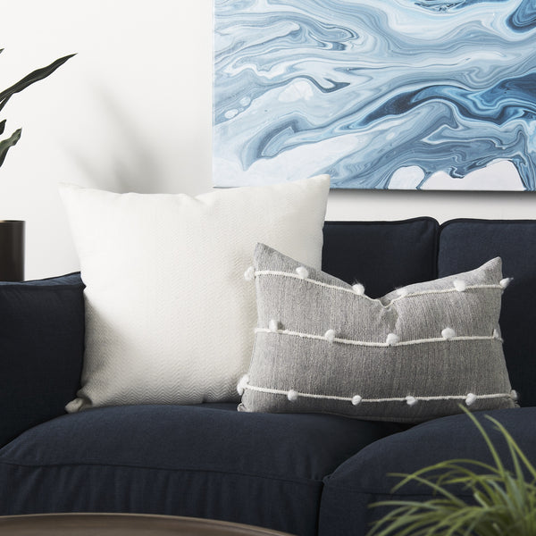 Linda 13 x 21 Navy And Cream With White Detail Decorative Pillow Cover