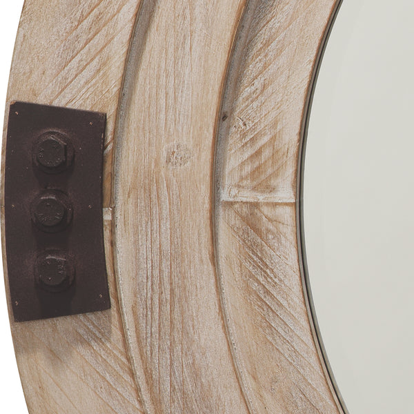 Foreman Wood Round Wall Mirror, White Washed