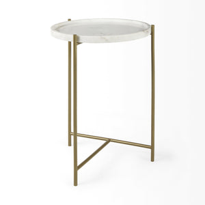 Stella 17L x 17W White Round Marble Top W/Gold Base Accent Table