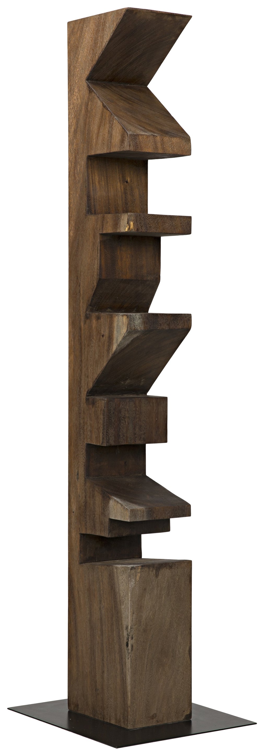 Munggur Totem Statue with Industrial Steel Base and Clear Coat Flat Finish