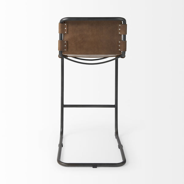 Berbick 43" Total Height Medium Brown Leather w/ Iron Frame Bar Stool