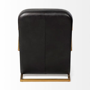 Horace I Black Leather Diamond Pattern w/Gold Iron Frame Accent Chair