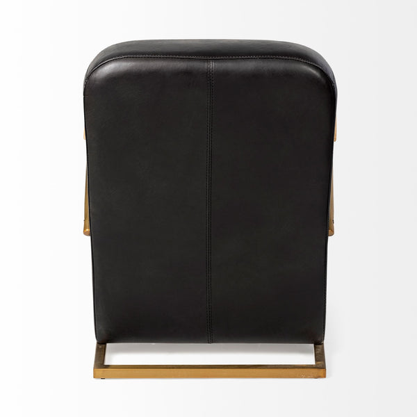 Horace I Black Leather Diamond Pattern w/Gold Iron Frame Accent Chair