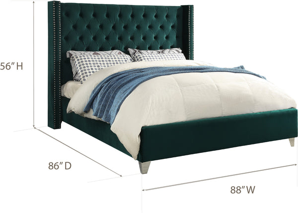 Isabel King Bed In Green Velvet