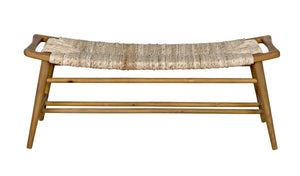 Stockholm Teak Bench with Rush Seagrass Weave