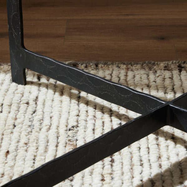 Hammered Iron End Table In White Marble