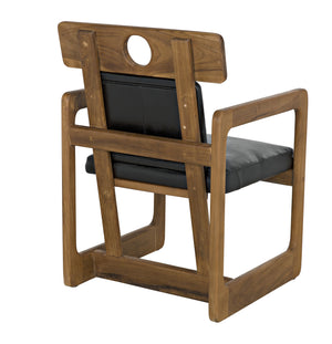 Buraco Teak Armchair with Gloss Finish and Black Leather Upholstery
