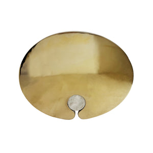 OVAL SIDE TABLE WITH BRASS TOP AND WHITE MARBLE PEDESTAL BASE