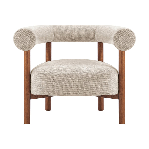 Vincent Chenille Accent Arm Chair Brown Legs, Grenada Cream 