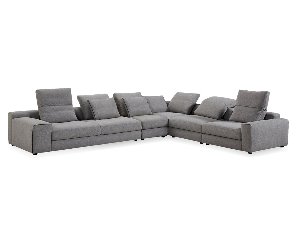 Flipout Sectional in smoke tweed with black piping