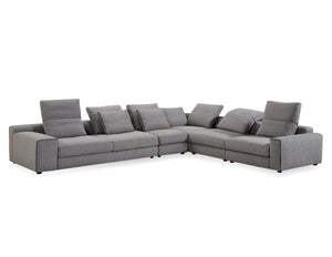 Flipout Sectional in smoke tweed with black piping
