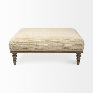 Alder I 42L x 42W Upholstered Cream Seat With Brown Wooden Base Accent Bench