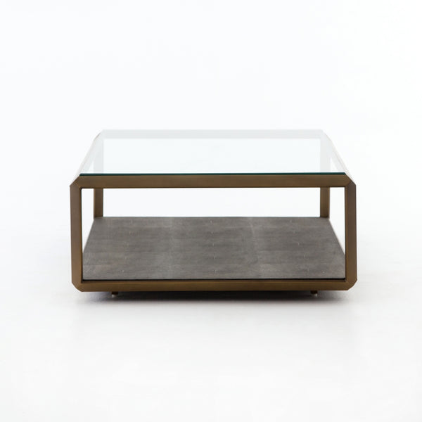 Shagreen Shadow Box Coffee Table-Brass
