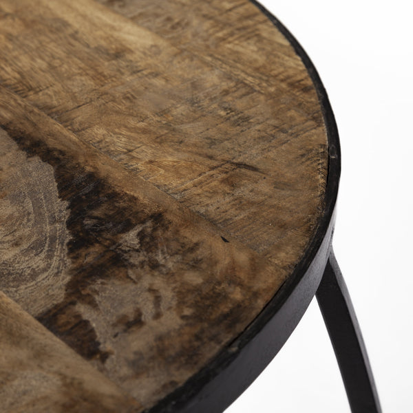 Clapp IV (Set of 2) 20L x 20W Brown Round Wood Top W/ Black Iron Frame Nesting Accent Tables