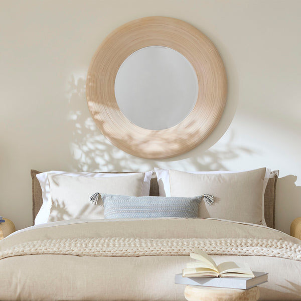 Paddock Bamboo Round Wall Mirror, Cream