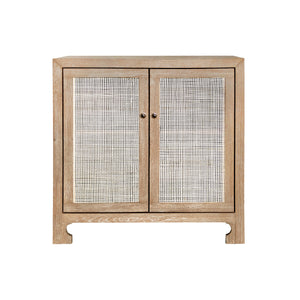 TWO DOOR CANE CABINET WITH BRASS HARDWARE IN CERUSED OAK