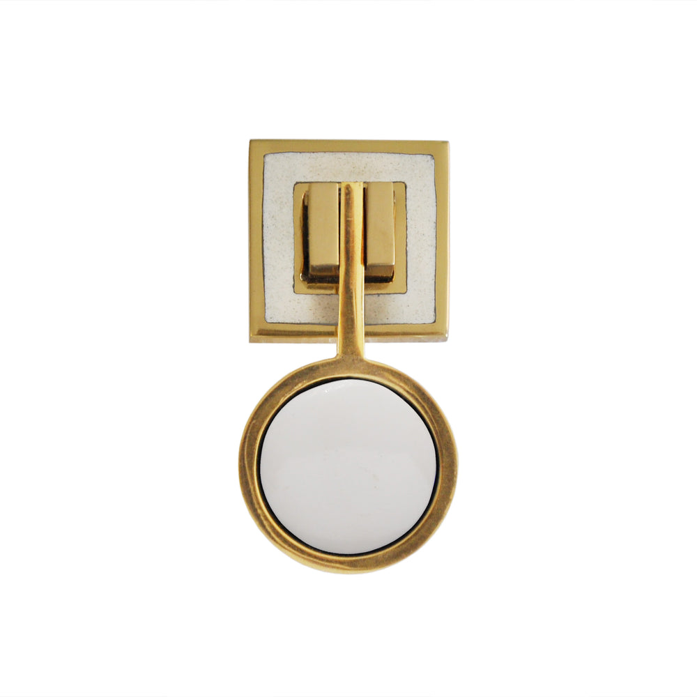 BRASS PULL KNOB WITH INSET RESIN IN CREAM