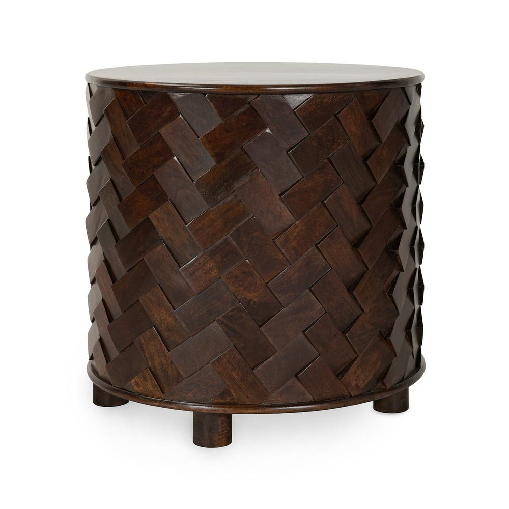 Shira Solid Wood Round End Table in Kona Brown