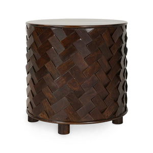 Shira Solid Wood Round End Table in Kona Brown