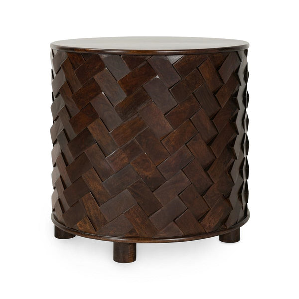Shira Solid Wood Round End Table in Kona Brown
