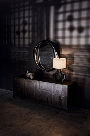 Oh Mirror in Charcoal Black Sungkai/Mindi Wood and Glass