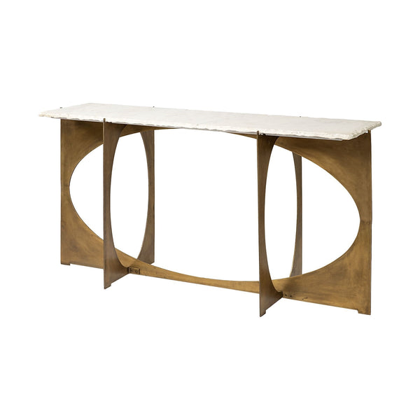 Reinhold IV 59L x 16W White Marble Top Gold Metal Base Console Table