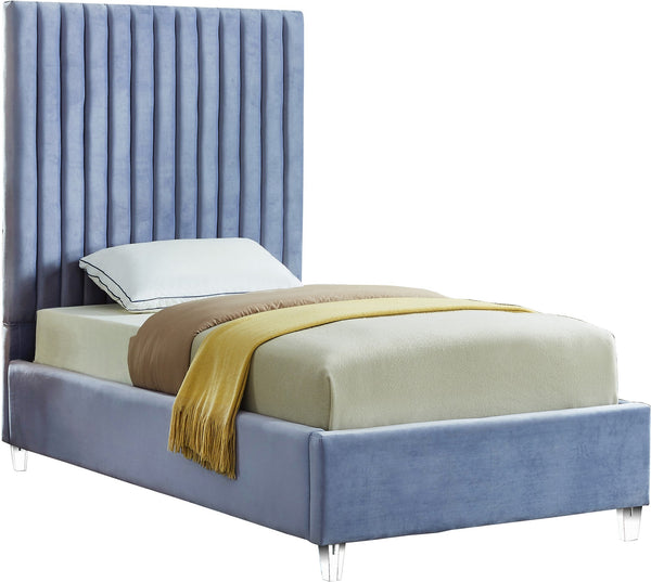 Fredrick Twin Bed In Sky Blue Velvet