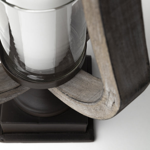 Brillion Small Rustic Wood Metal Table Candle Holder