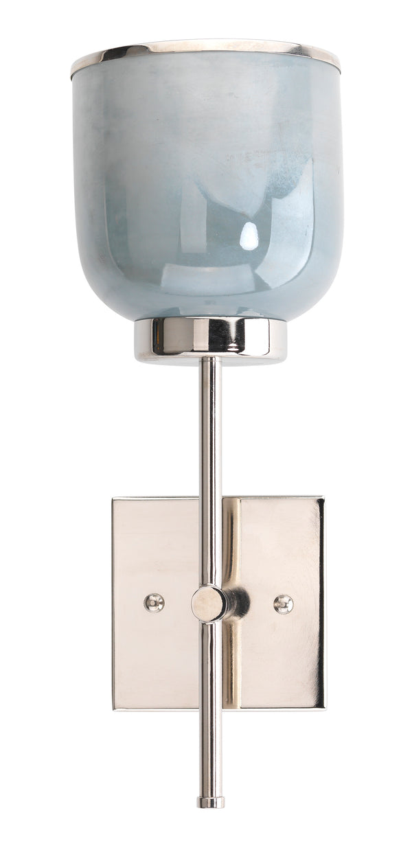 Vapor Single Sconce, Nickel and Blue Opal Metallic Glass