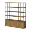 Braxton Light Brown Wood w/ Antiqued Brass Metal 3 Tiers 2 Door Shelving Unit