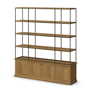 Braxton Light Brown Wood w/ Antiqued Brass Metal 3 Tiers 2 Door Shelving Unit