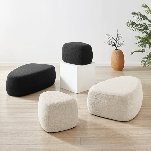 Carlese Boucle Small Ottoman, Palladian Beige