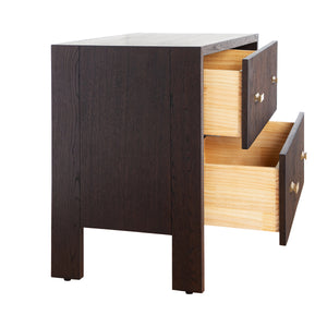 TWO DRAWER SIDE TABLE WITH FLUTED DETAIL IN DARK ESPRESSO OAK