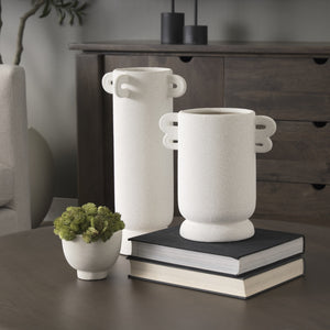 Dylan Small Textured Off White w/ Handles Ceramic Vase