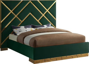 Lionel Queen Bed In Green Velvet