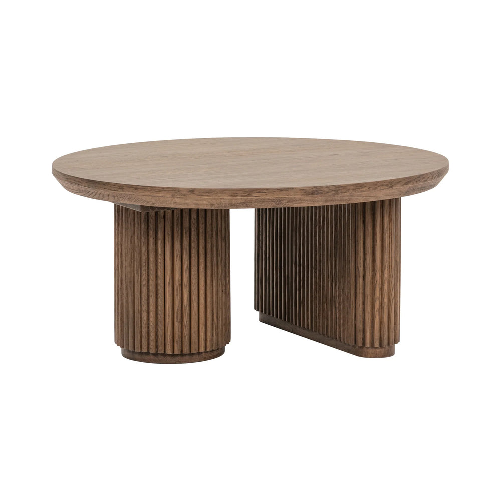 Vander Solid Wood Round Coffee Table with Oak Veneer